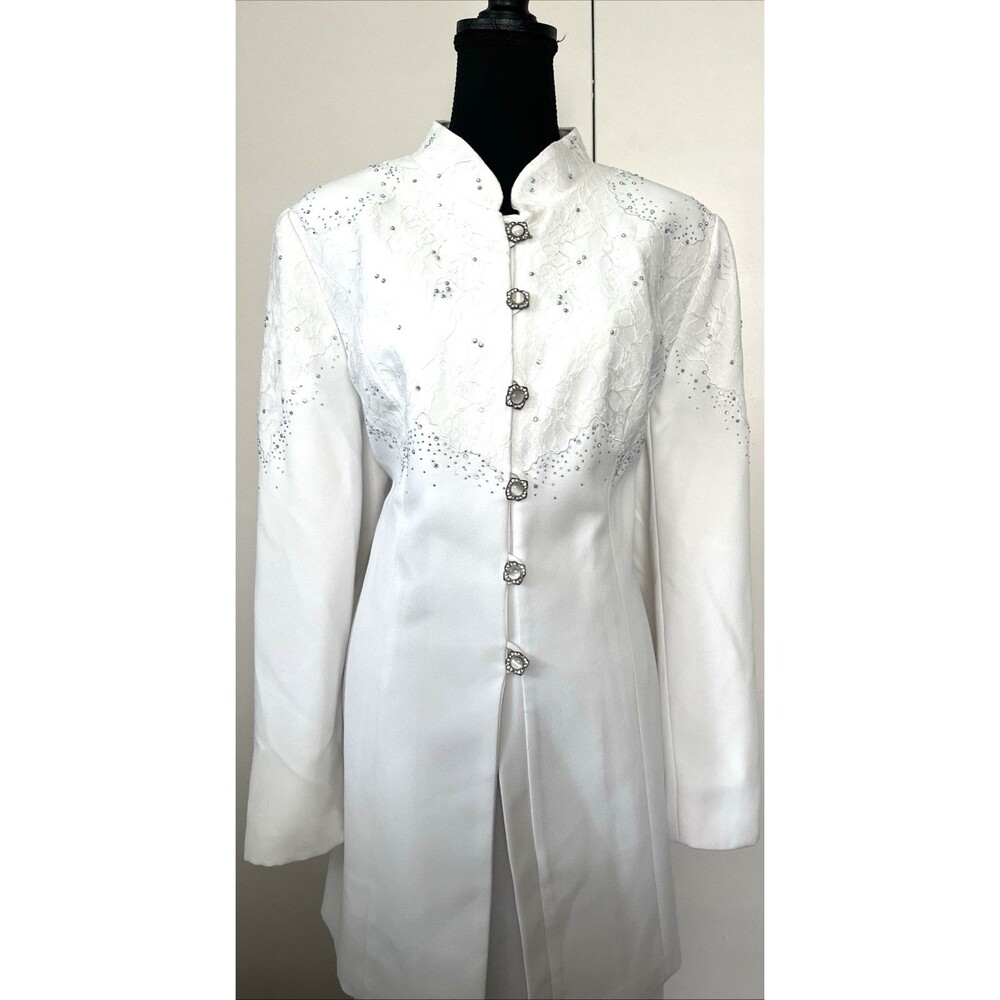 Women's  2-PC‎ Formal Skirt & Jacket Set Lace Bodice High Collar Opal Rhinestone